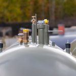 Underground, ground storage tank for liquefied gas, close up